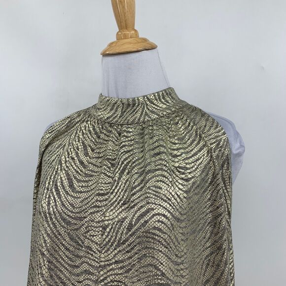 Anthropologie Top Womens M Medium Gold Metallic Mock Neck Halter Zebra Blouse - Picture 3 of 14